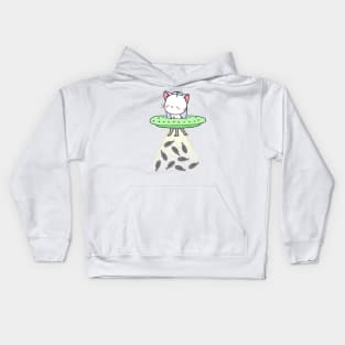 Funny white Cat is flying a spaceship Kids Hoodie